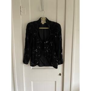Gorgeous Vintage Vintage Liptons Sequined Black jacket size 8